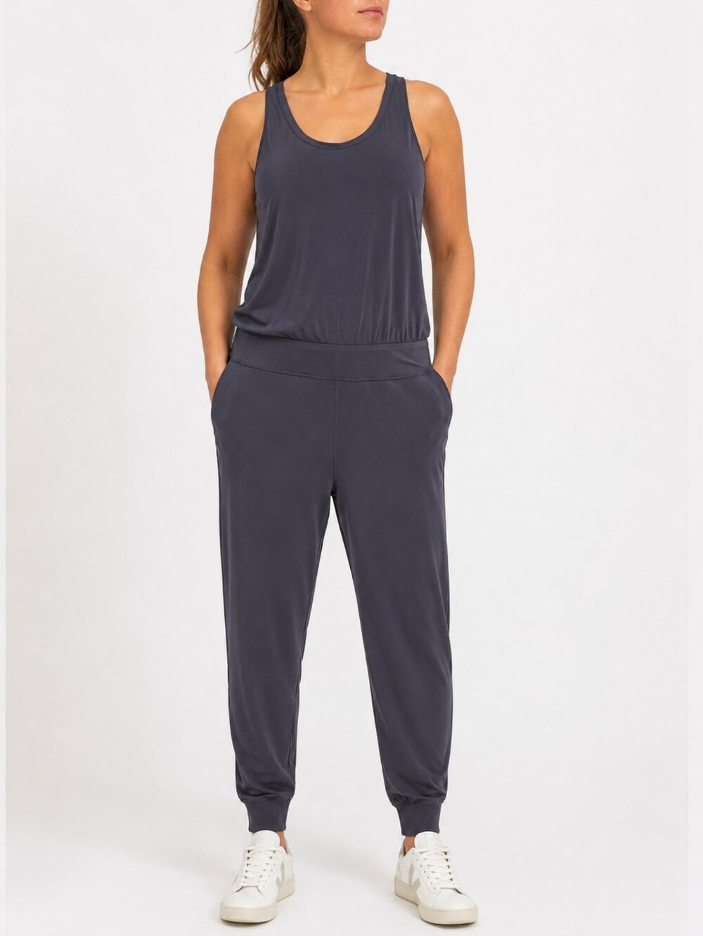 Sweaty Betty Gary Jumpsuit Charcoal Sleeveless Racerback Jogger Athleisure L